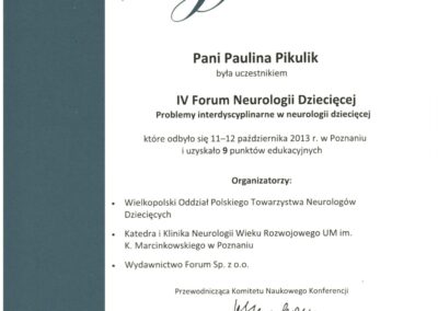 Certyfikat Forum Neurologii Dziecięcej